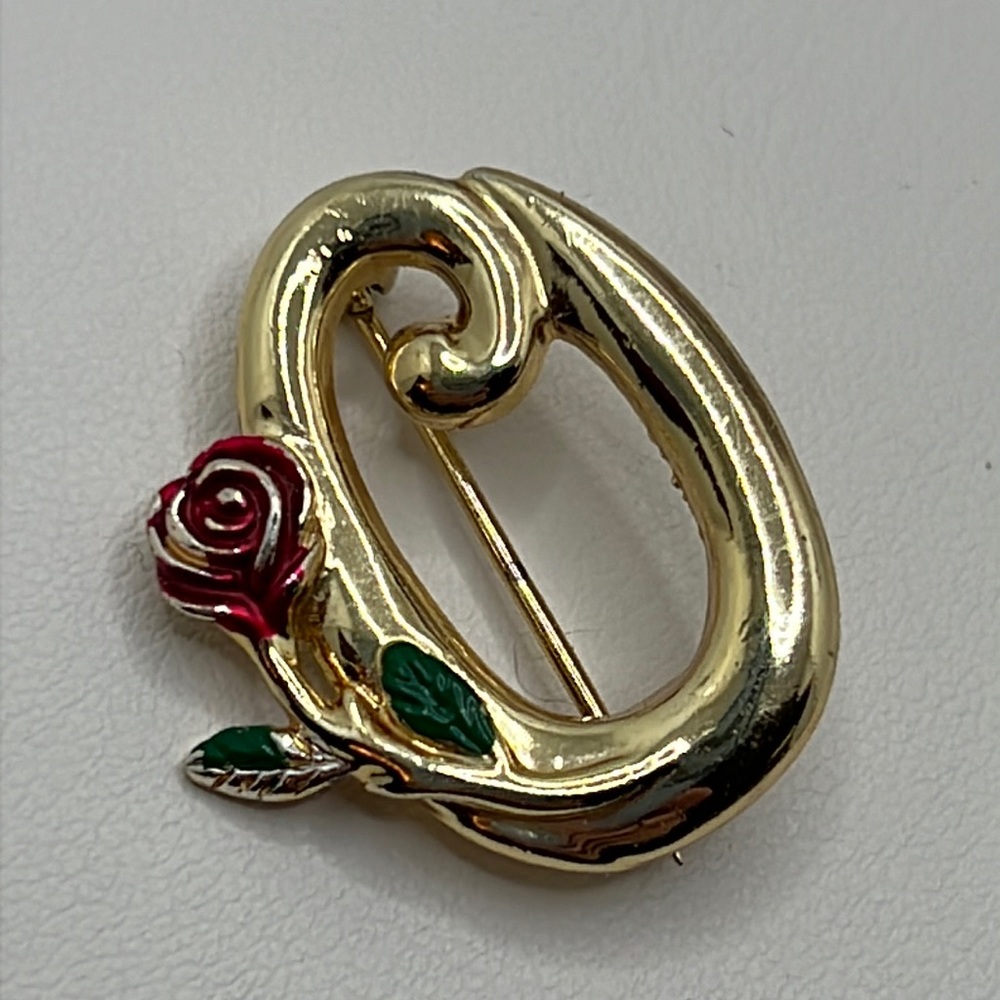 Razza Inital O With Single Rose Vintage Brooch.